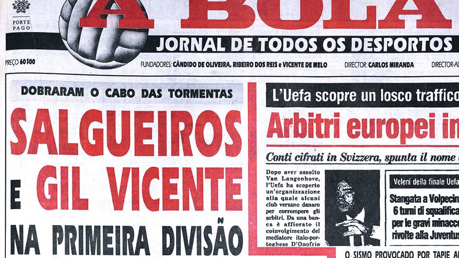 Subidas de Salgueiros e Gil Vicente ocupavam a principal mancha da primeira página há 35 anos